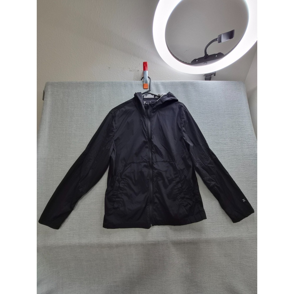 Xersion Windbreaker Jacket Womens Large Black Stretch Full Zip Hooded Waterproof